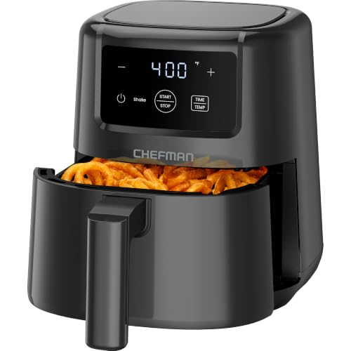 CHEFMAN 2 Qt Mini Air Fryer – Digital Space-Saving Compact Air Fryer with Nonstick and Dishwasher Safe Basket, Quick & Easy Meals in Minutes, Features Digital Timer and Shake Reminder – Black