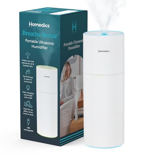 Homedics Portable Humidifier - Small Air Humidifiers, Matte White