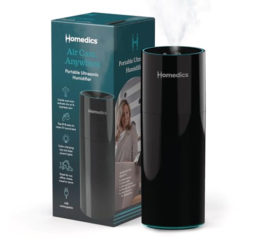 Homedics Portable Humidifier Small Ultrasonic Cool Mist (Gloss Black)