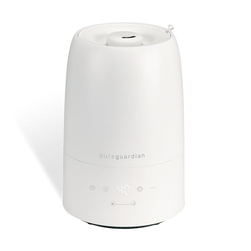 PureGuardian 30-Hour .50 Gallon Top Fill Cool Mist Ultrasonic Humidifier for Large Rooms with Humidistat, 12-Hour Timer, Aroma Tray for Bedroom, Living Room, Office, White, H955W