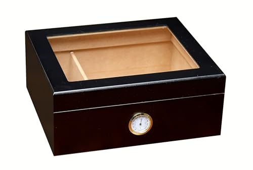 Prestige Import Group Chalet Glass Top Desktop Cigar Humidor with Hygrometer and Humidifier - Capacity: 20-50 - Color: Black