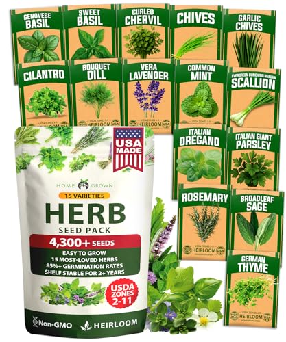 HOME GROWN 15 Herb Seed Variety Kit, 4,300+ Seeds, Culinary Herb Kit