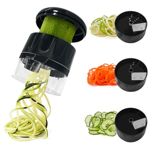 SUREWIN 3 in 1 Vegetable Spiralizer Slicer, Adjustable Zucchini Carrot Noodle Maker, Cucumber Spiral Cutter, Easy to Use Kitchen Tool（Black）