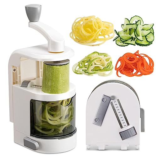 Badelite Vegetable Spiralizer 4-IN-1 Rotating Blade Veggie Spiralizer Zucchini Noodle Maker with Strong Suction Cup Spiral Vegetable Cutter Slicer - White