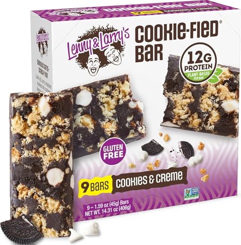 Lenny & Larry's Cookie-fied Protein Bar – Cookies & Creme Vegan Protein Bars 9x45g – Healthy Snacks with 12g Plant Protein & 5g Fiber – Gluten Free Power Bar, Non-GMO & Vegan