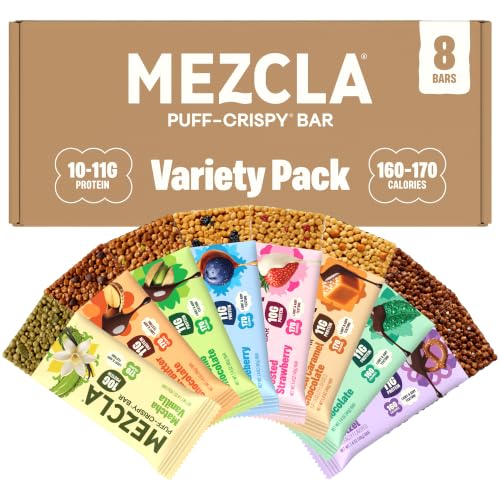 Mezcla Variety Pack Puff Crispy Vegan Bars, 10g Protein, 8 Bars