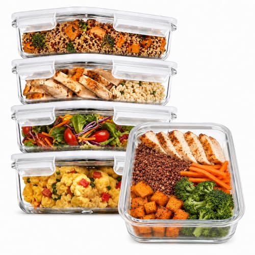 PrepNaturals 5 Pack 30oz Glass Meal Prep Containers - 1 Compartment
