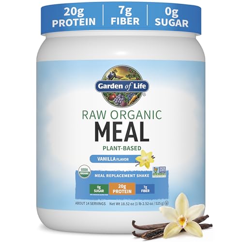 Garden of Life Meal Replacement Shakes, Raw Organic, Vanilla Protein Powder with Plant Based Pea Protein, Sprouts, Greens, Probiotics, Dairy Free 14 Servings