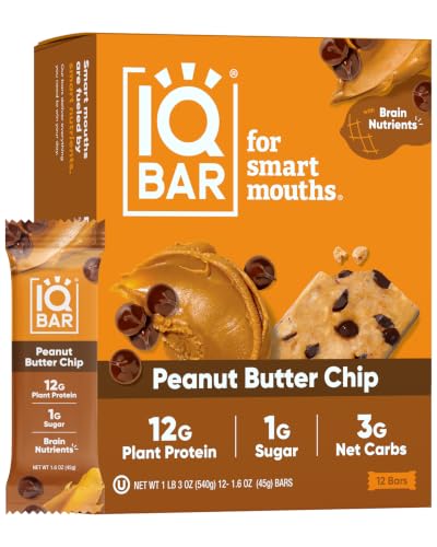 IQBAR Clean Protein Bars, Low Sugar Keto, Peanut Butter Chip 12-Count