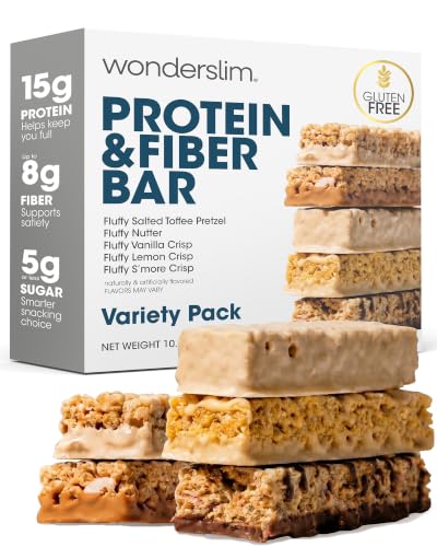 Wonderslim High Fiber Protein Bars, Low Calorie Snack – Variety Pack, 7ct