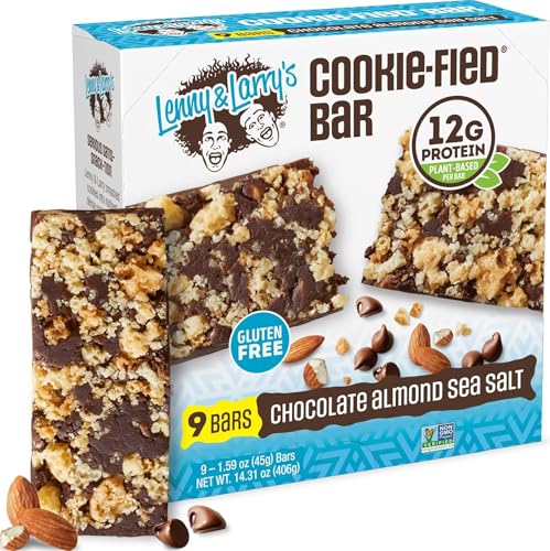 Lenny & Larry's Cookie-fied Protein Bar – Chocolate Almond Sea Salt Vegan Protein Bars 9x45g – Healthy Snacks with 12g Plant Protein & 5g Fiber – Gluten-Free Power Bar, Non-GMO & Vegan