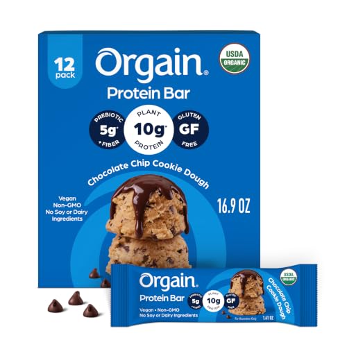 Orgain Organic Vegan 10g Protein Bars, Chocolate Chip Cookie Dough, 12 Pk
