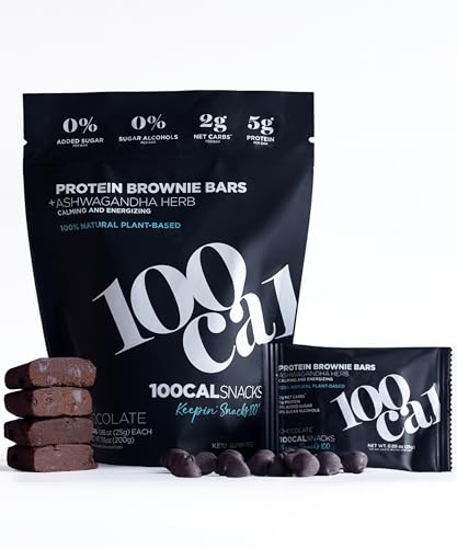 Protein Bar Chocolate Brownie | High Protein High Fiber Keto Snacks for Gut Health, Gluten Free Chocolate with Organic Ingredients for Weight Loss, Vegan Protein Bars with MCT Oil and Ashwagandha, Wholesome Yum Clean Protein Bars 100 Calories each | Low Calorie, Low Carb | Contains 8 Units | 100 CAL SNACKS