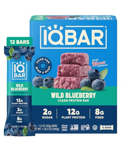 IQBAR Clean Protein Bars, Low Sugar Keto, Wild Blueberry 12-Count