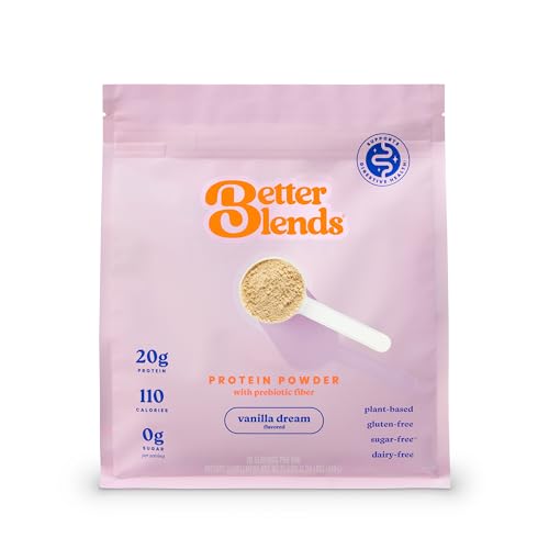 Better Blends Gut-Friendly Protein Powder for Sensitive Stomachs, Low FODMAP, 20g Vegan Pea & Rice Protein with Prebiotic Fiber, Dairy-Free, Gluten-Free, No Gums or Added Sugar - Vanilla Dream