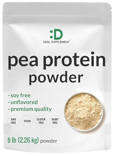DEAL SUPPLEMENT Unflavored Pea Protein Powder, 5lbs – Premium North American Grown Peas – Easily Digested Isolate Form – Great for Shakes, Bars, or Snacks – 27g Protein Serving, Soy Free, Vegan