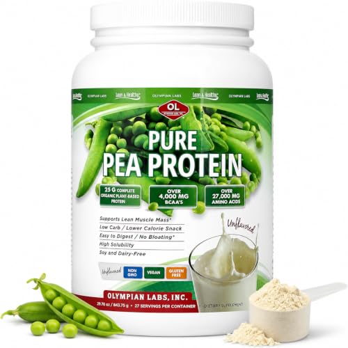 Olympian Labs Plant Based Pea Protein Powder, Unflavored - 25g of Protein, Vegan, Low Net Carbs, Gluten Free, Lactose Free, No Sugar Added, Soy Free, Non-GMO, 2 Pound Pea Protein Powder