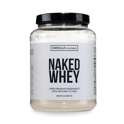 NAKED Whey Vanilla Protein Powder - Only 3 Ingredients - Grass Fed Whey Protein Powder, Vanilla Flavor, and Organic Coconut Sugar, NSF Certified, No GMO, No Soy, and Gluten Free - 24 Servings